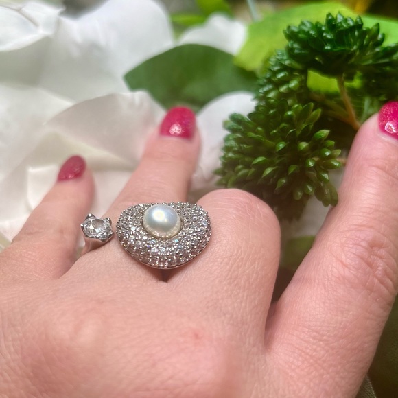 GORGEOUS DIAMOND AND PEARL with SILVER 925 size 7.5 - Picture 4 of 9